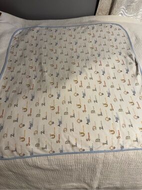 Bundles Baby Place Blanket Animal Print 100 % Cotton Gender Neutral Blue Trim